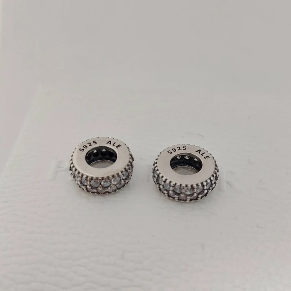 2 PANDORA Spacers Sparkling Clear Cubic Zirconia 925 Ale Silver with gift box - Picture 1 of 6